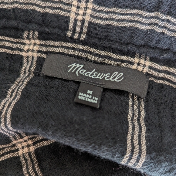 Madewell lightspun evert top in windowpane black flannel v neck size M medium - Picture 4 of 5